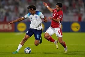 England's Trent Alexander-Arnold (left) and Malta's Cain Attard battle for the ball (Picture: Nick Potts/PA Wire)