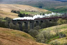 The Flying Scotsman crossing the Dent Head Viaduct on its  return journey from Carlisle to Oxenhope to celebrate the re-opening of the Settle Carlisle Railway line. (Pic credit: Bruce Rollinson)