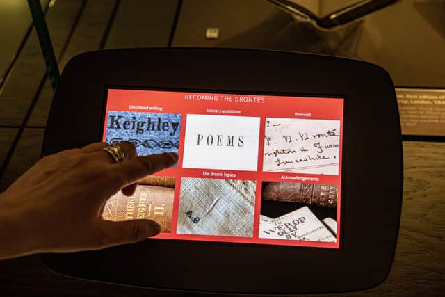An interactive display at the ‘Becoming the Brontës’  (co-curated by the British Library, the Brontë Parsonage Museum and the University of Leeds’ Brotherton Library) photographed for the Yorkshire Post by Tony Johnson. 29th June 2023
