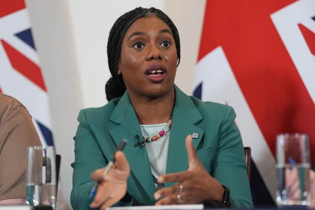 Conservative Party leader Kemi Badenoch during a press conference setting out their proposed terms of reference for a national inquiry into grooming gangs. PIC: Lucy North/PA Wire