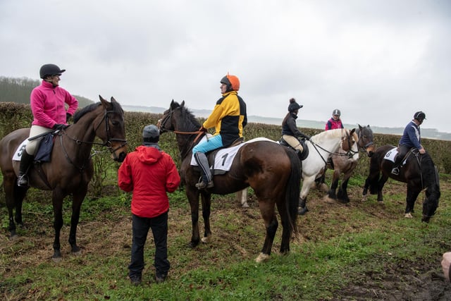Participants waiit to hack off to the start line for the 505th  Kiplingcotes Derby run on the Yorkshire Wolds near Market Weighton, the oldest horse race the world, photographed by Tony Johnson for The Yorkshire Post.  21th March 2024