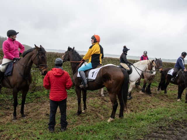 Participants waiit to hack off to the start line for the 505th Kiplingcotes Derby run on the Yorkshire Wolds near Market Weighton, the oldest horse race the world, photographed by Tony Johnson for The Yorkshire Post. 21th March 2024
