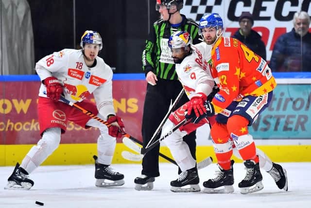 NEW CHALLENGE: Mark Simpson (far right) pictured in action for IceHL team Asiago last season. Picture submitted by Steelers Media.