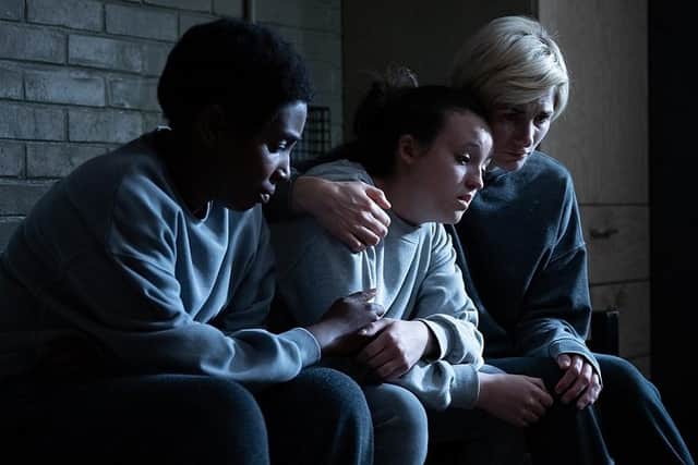 Abi (Tamara), Kelsey (Bella) and Orla in series two of Time. (Pic credit: BBC)