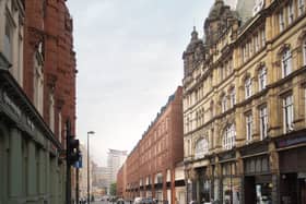 A computer-generated image showing the proposed hotel on George Street, looking west to east.