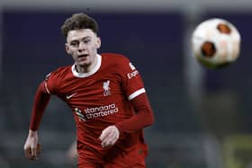 Conor Bradley has featured twice for Liverpool this term. Image: KENZO TRIBOUILLARD/AFP via Getty Images