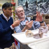 The Prime Minister Rishi Sunak holds a PM Connect event in Maltby South Yorkshire where he visited a local tea rooms.