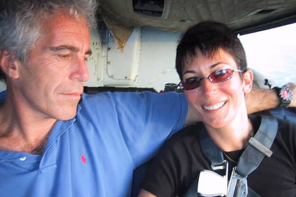 This undated trial evidence image obtained December 8, 2021, from the US District Court for the Southern District of New York shows British socialite Ghislaine Maxwell and US financier Jeffrey Epstein. (Photo by HANDOUT/US District Court for the Southern District of New York/AFP via Getty Images)