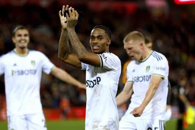 Leeds United's Crysencio Summerville applauds the fans at the end of the Premier League win at Liverpool. Picture: PA.