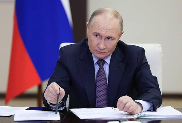 Russia's President Vladimir Putin chairs a meeting on Russia's language policy via a videoconference at the Novo-Ogaryovo state residence, outside Moscow, on June 5, 2025. (Photo by Gavriil Grigorov / POOL / AFP) (Photo by GAVRIIL GRIGOROV/POOL/AFP via Getty Images)