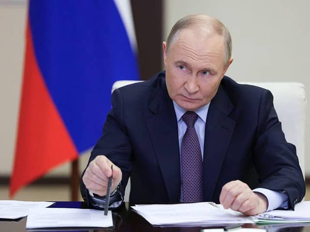 Russia's President Vladimir Putin chairs a meeting on Russia's language policy via a videoconference at the Novo-Ogaryovo state residence, outside Moscow, on June 5, 2025. (Photo by Gavriil Grigorov / POOL / AFP) (Photo by GAVRIIL GRIGOROV/POOL/AFP via Getty Images)