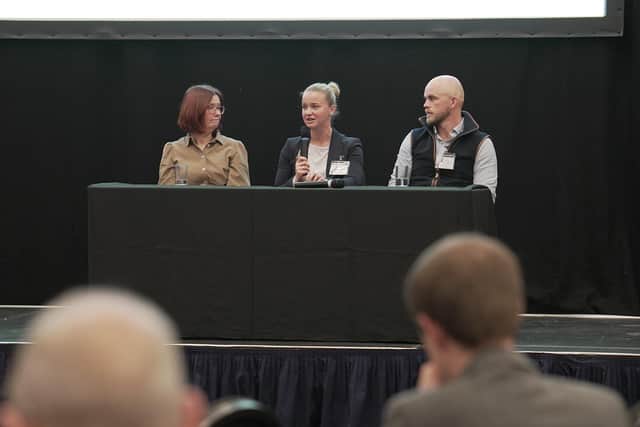 The farmers panel at the Agribusiness Growth Conference. L-R Cath Morley, Eleanor Durdy and James Herrick. Farming and agriculture should be brought to the national curriculum as the future of farming was debated.