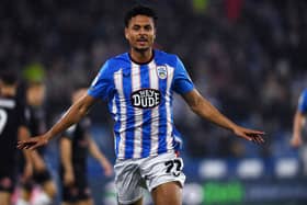 Huddersfield Town's Ilias Bronkhorst celebrates scoring the opening goal against Peterborough United, his maiden strike for the club. Picture: Jonathan Gawthorpe