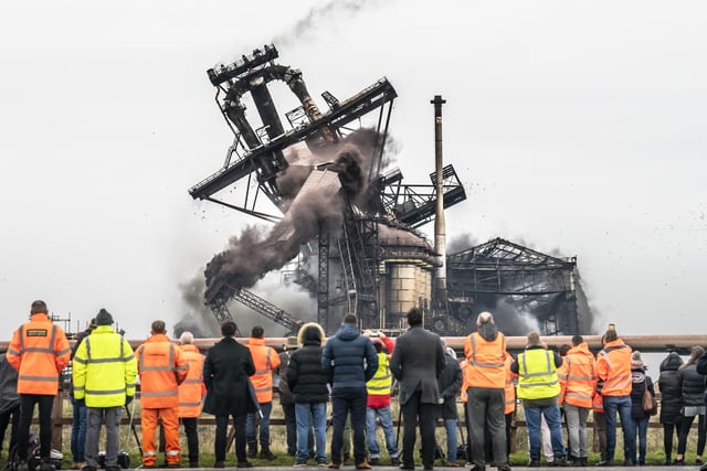 The 365ft (111m) high blast furnace at the former Redcar steelworks has been demolished – changing one of the best known skylines in the North East of England.