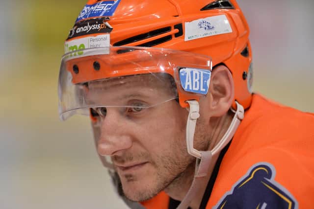 LANDMARK: Jonathan Phillips skates out at Braehead Arena to make his 1,000th appearance for Sheffield Steelers. Picture courtesy of Dean Woolley/EIHL/Steelers Media.