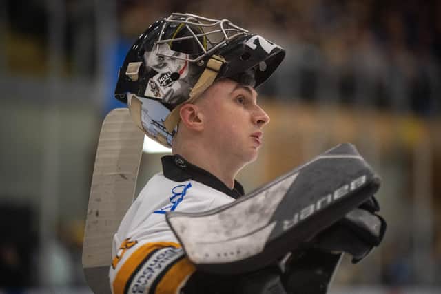 READY FOR ACTION: Hull Seahawks' No 1 netminder Jordan McLaughlin was rested for Sunday's game in Telford in readiness for the second leg of the National Cup Final in Milton Keynes. Picture: Bruce Rollinson.