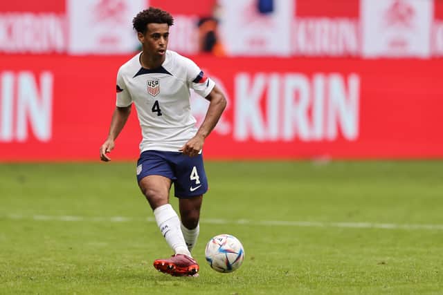 Leeds United midfielder Tyler Adams in action for the United States during the latest international break. Picture: Christof Koepsel/Getty Images.