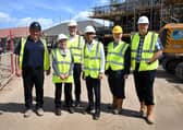 Left to right, Site Manager Peter Jackson with Councillor Elaine Simpson, Stephen McCoy from Adderstone Living, Rishi Sunak MP, Paul Fiddaman from Karbon Homes and Peter Galbraith from Adderstone Living.