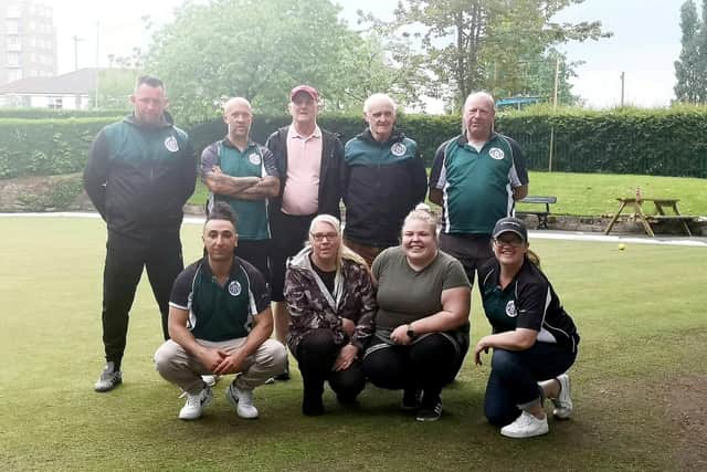 Members of the bowling club with Laura Hassoun (Bottom Right).