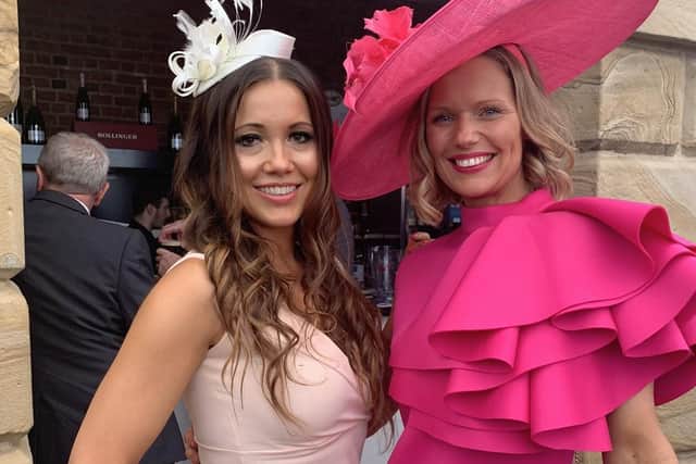 Sophie Mei Lan and Katrina Lewis. Sophie's last day out at York Races pre-Pandemic when she bagged a dress for £6 from Scope Charity shop to match a preloved fascinator.