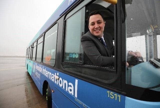 Tees Valley Mayor Ben Houchen at the wheel of a bus