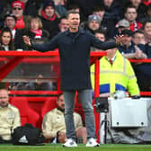 NOTTINGHAM, ENGLAND - FEBRUARY 05: Jesse Marsch, Manager of Leeds United, reacts during the Premier League match between Nottingham Forest and Leeds United at City Ground on February 05, 2023 in Nottingham, England. (Photo by Clive Mason/Getty Images)