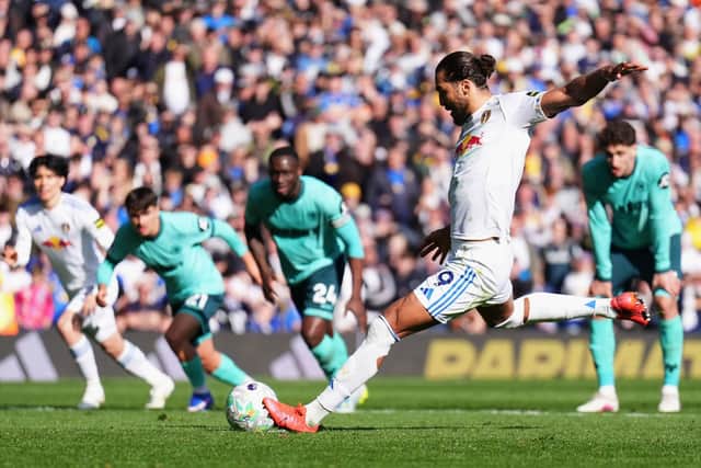 KEEPING COOL: Leeds United's Dominic Calvert-Lewin converts his stoppage-time penalty (Image: Mike Egerton/PA Wire)
