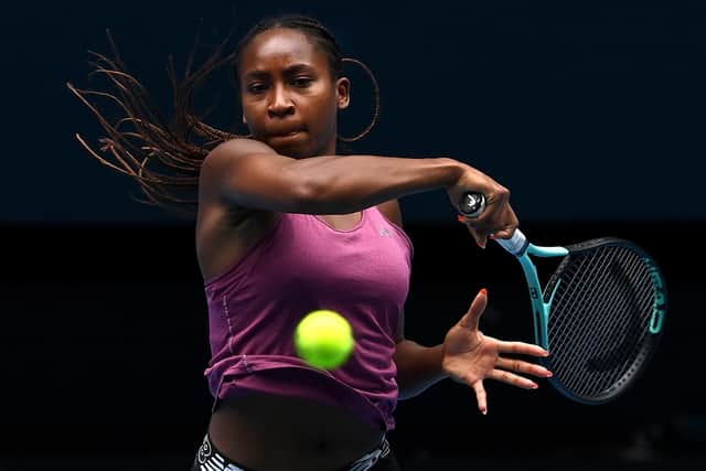 Coco Gauff of the United States plays a forehand during a practice session ahead of the 2023 Australian Open at Melbourne Park on January 15, 2023 in Melbourne, Australia. (Picture: Quinn Rooney/Getty Images)