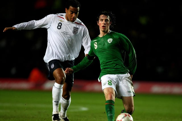 John-Joe O'Toole on Ireland U21 duty is tackled by Tom Huddlestone of England during the UEFA U21 Championship Qualifier between England and the Republic of Ireland at St. Marys Stadium on February 5, 2008.