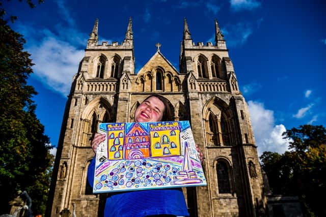 Autistic artist 26 year old Emy Spinks who has an exhibition of her work Yorkshire Landscapes at Selby Abbey.