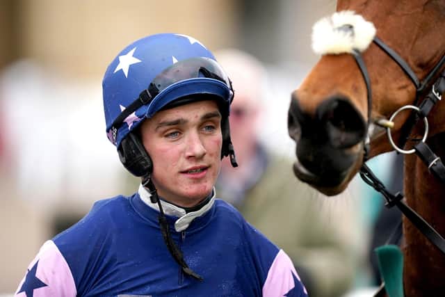 Tidy success: Jockey Thomas Dowson after winning the Virgin Bet Best Odds Daily Mares' Handicap Hurdle on Catterick trainer Phil Kirby's Ravenscar at Doncaster. Picture:  Mike Egerton/PA Wire.