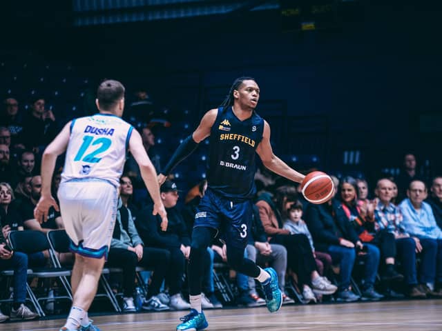 Malek Green, right, in action for Sheffield Sharks on Thursday night against Plymouth City Patriots (Picture: Adam Bates)