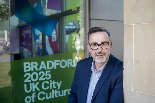 Dan Bates outside Bradford City Hall. Photo by Tim Smith.