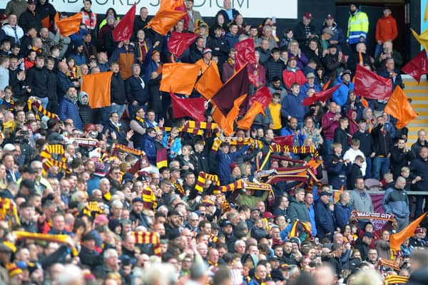 HUGE SUPPORT: Bradford City had their biggest crowd since they were in the Premier League for the final game of the regular League Two season against Leyton Orient