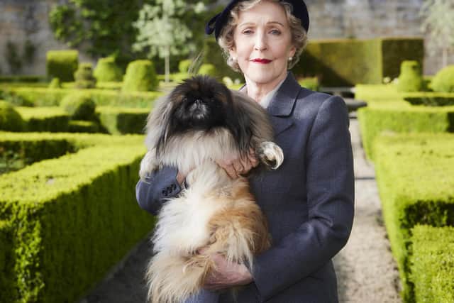 Mrs Rebecca Pumphrey,  with Tricki Woo, as played by Patricia Hodge and Derek. Picture: Helen Williams/Playground/C5