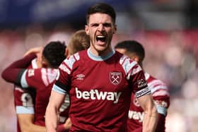 Declan Rice of West Ham United celebrates their win over Southampton. They are tipped to finish 13th with 40 points (Picture: Julian Finney/Getty Images)