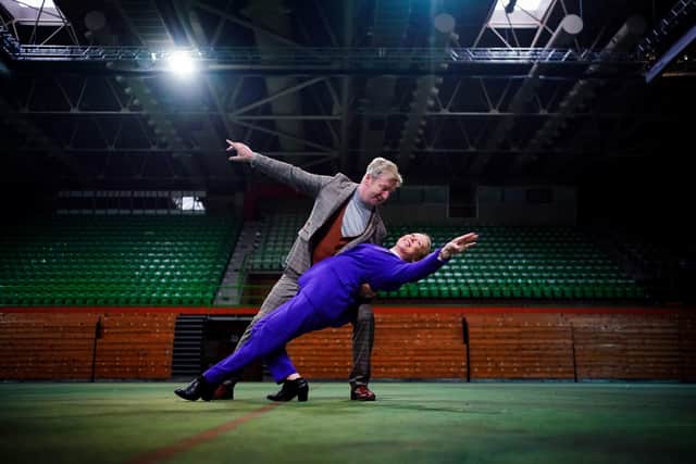 Ice skaters Jayne Torvill and Christopher Dean during a visit to the gymnasium that now stands at the location of the Zetra Olympic Hall ice rink, where they won their gold medals at the 1984 Winter Olympic Games, during their visit to Bosnia and Herzegovina to mark the 40th anniversary. (Picture: Victoria Jones/PA)