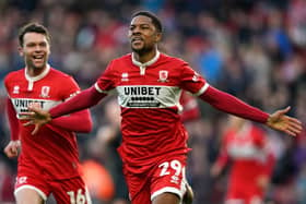 CONSOLATION: Middlesbrough's Chuba Akpom celebrates scoring his side's equalising goal at the Riverside Stadium but it was to be Brighton's afternoon. Picture: Owen Humphreys/PA