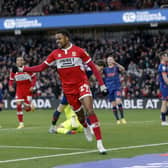Middlesbrough’s Chuba Akpom celebrates after scoring their sides second goal during the Sky Bet Championship match at the Riverside Stadium, Middlesbrough. Picture date: Saturday February 4, 2023.