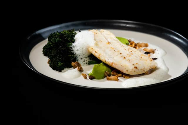 Butter poached brill, tender stern broccoli, pickled mushrooms & champagne cream.
