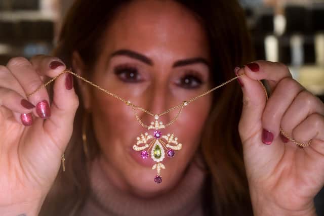 Jessica Spencer from Aladdin’s Cave Jewellery, a family-run antique and vintage jeweller in Leeds’ historic Queens Arcade who have been dealing in antique jewellery for over 45 years, and I think there could be a lovely culture and history feature in the stories hidden inside the jewellery people wore 100+ years ago. Jessica is pictured with  Suffragette Jewellery from the early 20th Century.Picture taken by Yorkshire Post Photographer Simon Hulme 9th September 2026