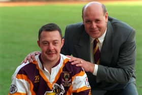 Darryl van de Velde pictured with Garry Schofield during his time in charge of Huddersfield. (Steve Riding)