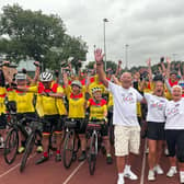 Handout photo issued by The Jo Cox Way of Jo Cox’s parents, Jean and Gordon Leadbeater, and her sister Kim Leadbeater MP, with cyclists at the start of the annual 290-mile Jo Cox memorial bike ride. The 11th Jo Cox Way event aims to keep alive the legacy of the Batley and Spen Labour MP - who was killed by a far-right terrorist in June 2016 - by championing the causes she was passionate about. Organisers of this year’s event have said it is all the more poignant following the 10th anniversary of the tragedy.  The Jo Cox Way/PA Wire   NOTE TO EDITORS: This handout photo may only be used in for editorial reporting purposes for the contemporaneous illustration of events, things or the people in the image or facts mentioned in the caption. Reuse of the picture may require further permission from the copyright holder.