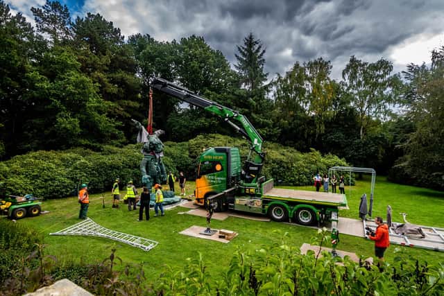 The installation of Bronze Eroded Bunny one of six bronze outdoor sculptures by high acclaimed North American artist Daniel Arsham