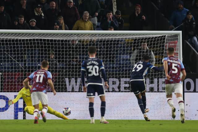Middlesbrough's Chuba Akpom (second right) has his penalty kick saved by Burnley goalkeeper Arijanet Muric (Picture: Barrington Coombs/PA Wire)