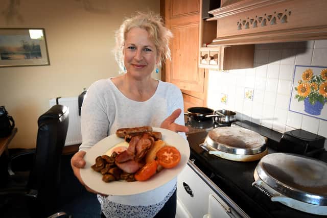 Annette McAnestie pictured with her breakfast she has made at Hazelwood Farm, Crayke. .Picture by Simon Hulme 18th January 2023










