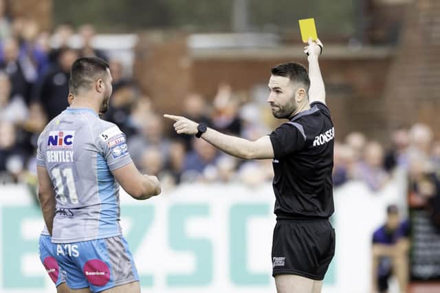 James Bentley is shown a yellow card against Castleford Tigers. (Picture: Allan McKenzie/SWpix.com)
