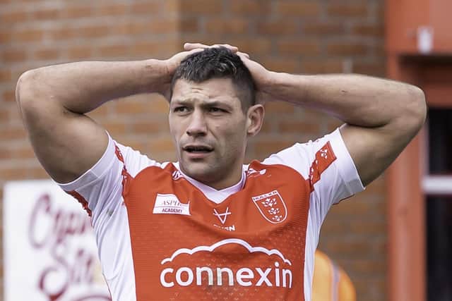 Ryan Hall was forced off during Hull KR's win over Wigan Warriors. (Photo: Allan McKenzie/SWpix.com)