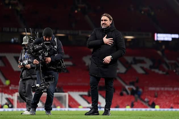FANTASTIC: Daniel Farke enjoyed his moment with the Leeds United fans at Old Trafford on Monday (Image: Michael Regan/Getty Images)