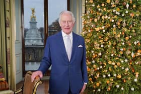 King Charles III during the recording of his Christmas message at Buckingham Palace. Photo credit: Jonathan Brady/PA Wire